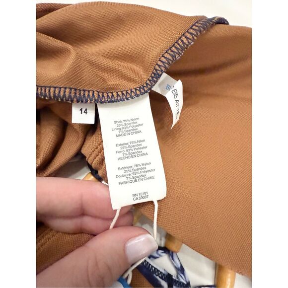 Bleu Rod Beattie Navy Multi Print Bamboo Island Time One Piece Swimsuit 14 NWT - Picture 8 of 8